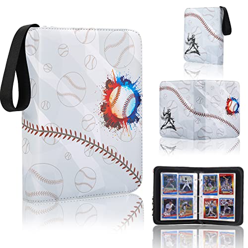 4-pocket baseball trading card album with zipper, compatible with various cards, 50 pages 400 cards (white)
