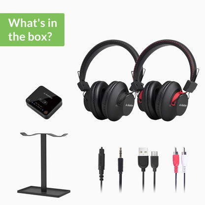 Avantree HT41899 Dual Bluetooth 5.0 Wireless TV Headphone Set with Transmitter and Stand (Digital Optical AUX RCA), 40 Hrs TV Headphones for Seniors, Plug-and-Play, No Delay.