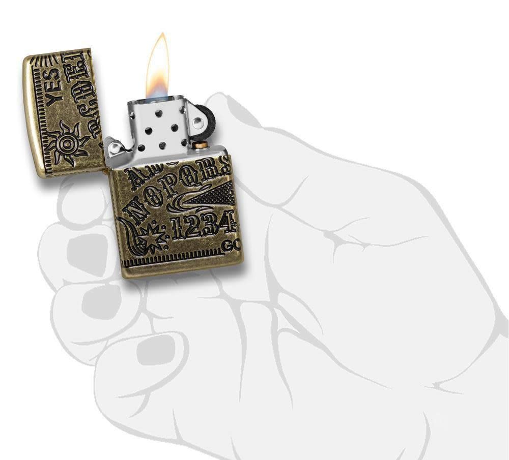 ZIPPO - Ouija Board - Armor® Antique Brass - Refillable storm lighter, comes in a high-quality gift box.