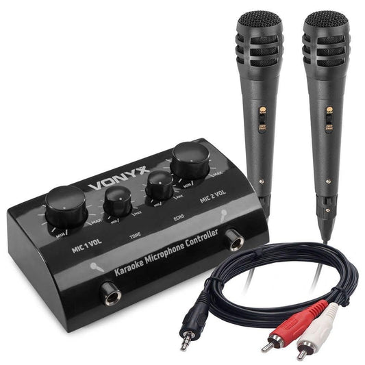 Karaoke system - Vonyx AV430B - mixer with microphones and cables - Turn your stereo system into a real karaoke setup! - Black