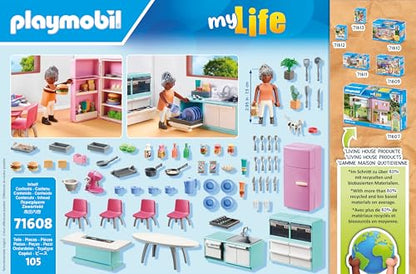 PLAYMOBIL MyLife 71608 Kitchen with Dining Area, fully equipped kitchen for detailed play, made from over 80% recycled and bio-based materials, creative toy for children ages 4 and up.