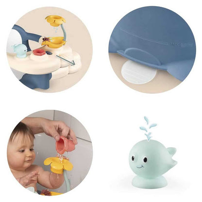 Smoby Toys - Little Smoby Baby Bath Seat from 6 months - Bath seat with play table including bath toys - Seat support for babies & toddlers with suction cups.