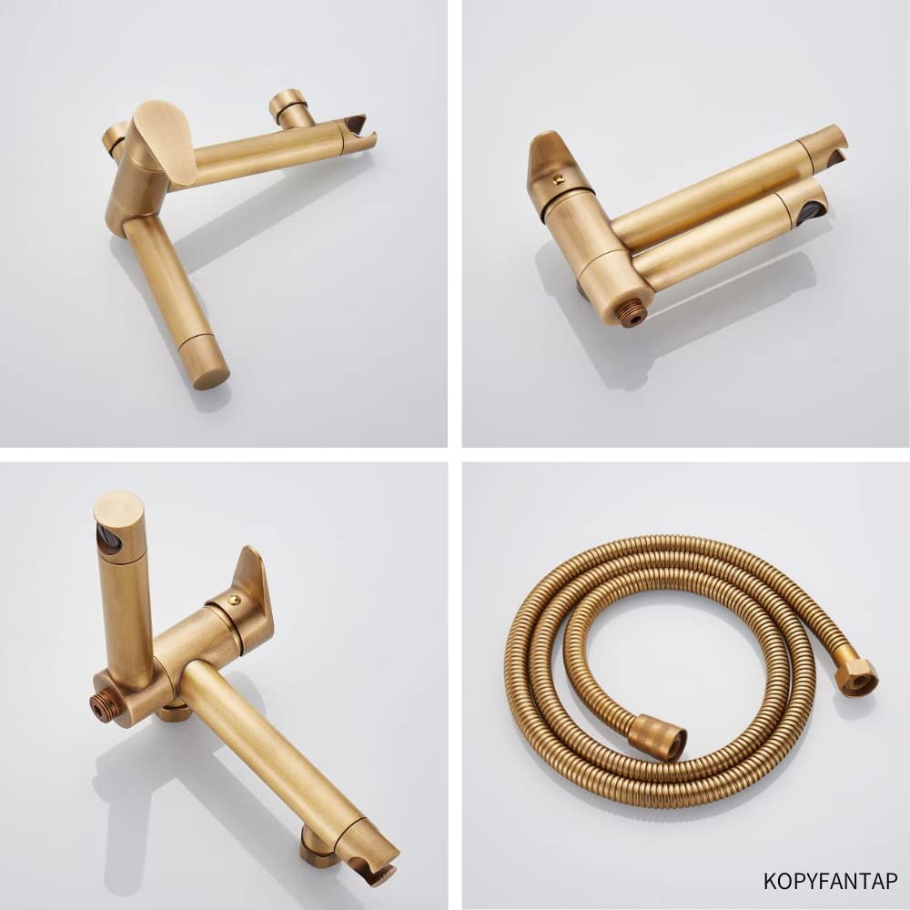 KOPYFANTAP Retro bathtub faucet with handheld shower brass antique, wall-mounted bathtub mixer tap shower set, 90° rotatable spout 15cm.