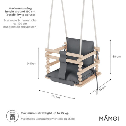 MAMOI® Baby Swing, Indoor Swing, Wooden Swing for Baby and Kids, Children's Swing, Wooden Swings, Toddler Swing for Nursery and Door Frame, 3 in 1.