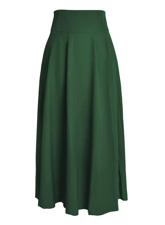 Dark green women's traditional skirt high waist midi A-line long wide elegant traditional festive maxi skirt with slit pockets pleated skirt pleated skirt lightweight beach skirt summer skirt S