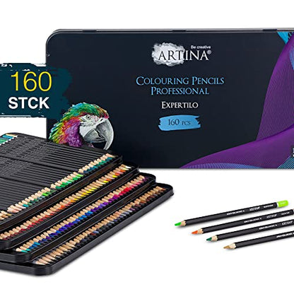 Artina Expertilo XXL Colored Pencil Set 160 Professional - FSC® certified colored pencils break-resistant, highly pigmented, many colorful wooden pencils for artists to draw and paint.
