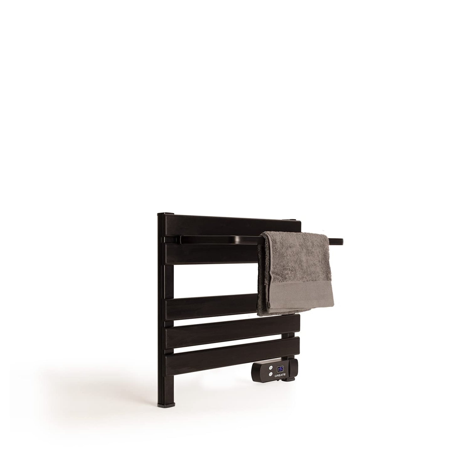 CREATE / WARM Towel Mini 150W / Electric Bathroom Heater Black with Shelf / 52.3x8x55.8cm / Quiet, low consumption, LCD display, 150W