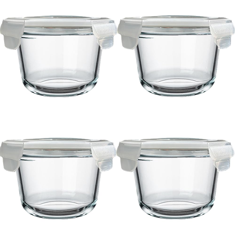H.JSS WDJS Glass Soup Container, 520ml Food Storage with Lid, Round Glass Container with Lid, Reusable Containers, Meal Prep Glass for Food, Microwave, Freezer, Dishwasher Safe (4 pack)