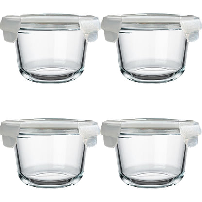 H.JSS WDJS Glass Soup Container, 520ml Food Storage with Lid, Round Glass Container with Lid, Reusable Containers, Meal Prep Glass for Food, Microwave, Freezer, Dishwasher Safe (4 pack)