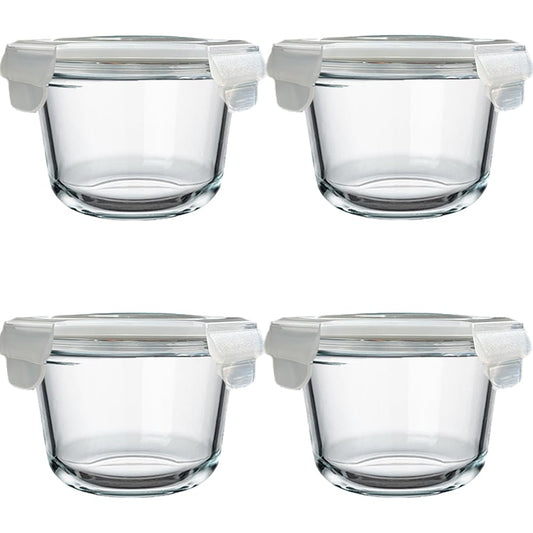 H.JSS WDJS Glass Soup Container, 520ml Food Storage with Lid, Round Glass Container with Lid, Reusable Containers, Meal Prep Glass for Food, Microwave, Freezer, Dishwasher Safe (4 pack)