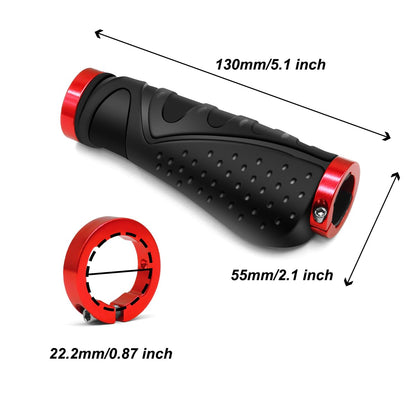 REETEE Bicycle Grips Non-Slip Handlebar Grips Ergonomic MTB Grips, Two Sides Lock-On Design Handlebar Grips for 22.2mm, Mountain Bike, Road Bike Handlebar (Black Red)