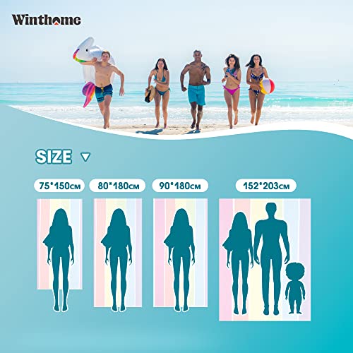 Winthome beach towel quick-drying - microfiber beach towel lightweight, sand-free large beach towel, versatile for women men travel vacation swimming camping, with bag (rainbow, 150x75cm, 1 pack)