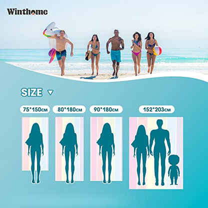 Winthome beach towel quick-drying - microfiber beach towel lightweight, sand-free large beach towel, versatile for women men travel vacation swimming camping, with bag (rainbow, 150x75cm, 1 pack)