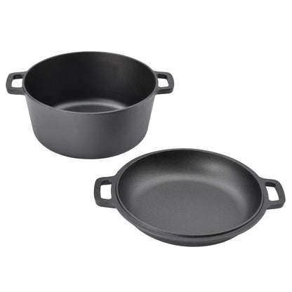 TAINO Cast Iron Pot with Skillet Lid 6l Dutch Oven All-purpose cast iron cooking pot for stove oven campfire grill