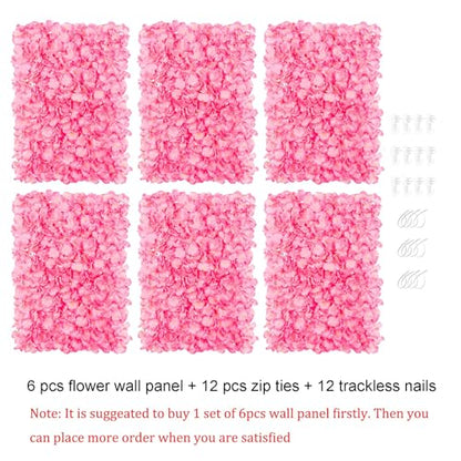 Artificial flower wall art decoration: Blosmon 6 pieces pink flower arrangements flower wall hydrangeas fake silk flower arrangement for wedding balcony garden living room table wall decoration
