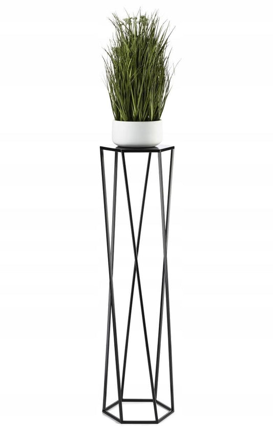 HowHomely Black Metal Flower Stand 100 cm Tall - Sturdy Hexagonal Flower Pot Stand - Loft-style Plant Stand for Indoor Decoration.