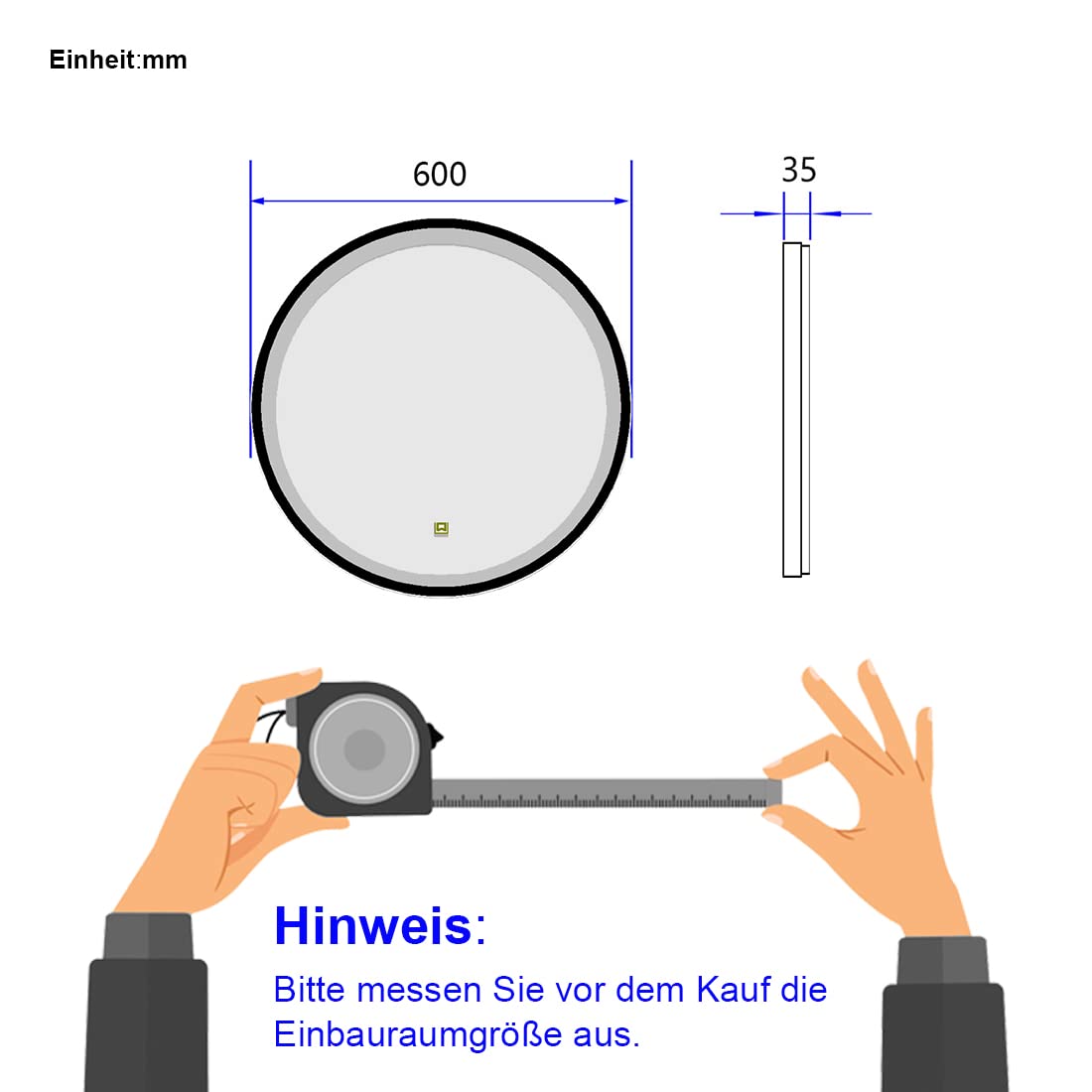 EMKE bathroom mirror with lighting 60cm round mirror with dimmable cool white light, memory function, touch, 3 hours automatic shutdown, round mirror energy-saving