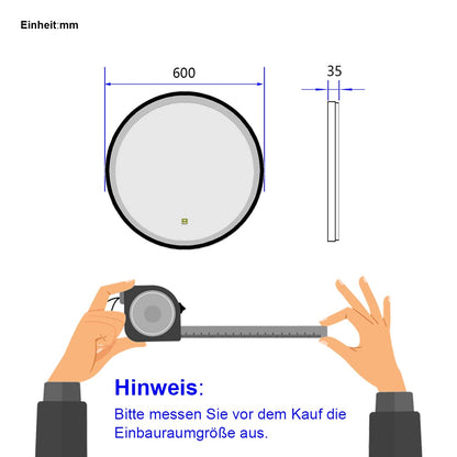 EMKE bathroom mirror with lighting 60cm round mirror with dimmable cool white light, memory function, touch, 3 hours automatic shutdown, round mirror energy-saving