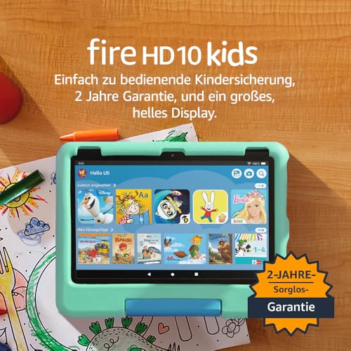 Fire HD 10 Kids Tablet (Latest Generation), for preschool-age children | With brilliant 10-inch display, parental controls, and 2-year worry-free guarantee | 2023 version, 32GB, green