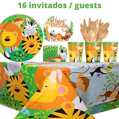 Bea's party jungle decoration kids' safari birthday party tableware set paper plates animals Birthday decorations balloons forest animals biodegradable party tableware paper cups safari jungle animal decoration