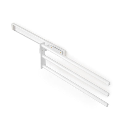 Emuca - Extendable towel rack, 3 arms, towel holder for kitchen or bathroom, 440mm, aluminum, white.