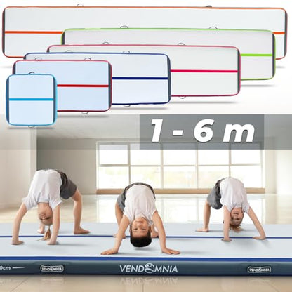 VENDOMNIA Airtrack Mat, 10/20cm high inflatable gymnastics mat available in lengths 1/2/3/4/5/6/7/8m, with electric pump & bag, tumbling mat, training mat, fitness mat, sports mat, yoga mat.