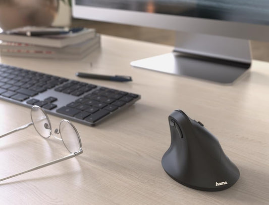 Hama wireless mouse ergonomic (Vertical mouse without cable for right-handers, wireless optical sensor mouse 1000/1400/1800dpi) black 00182699