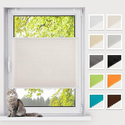 BelleMax Pleated Blind without drilling clamp fix, Beige 130x65cm (LxW), Easyfix translucent privacy and sun protection, blinds pleated roller with clamping bracket, folding blind for windows & doors.
