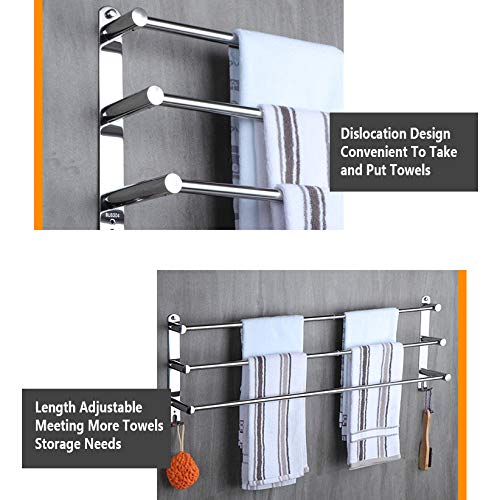 Towel rack chrome HONPHIER® Stainless steel towel bar with hooks Retractable 49-90CM towel bar Wall-mounted towel holder for bathroom kitchen toilet hotel towel rack