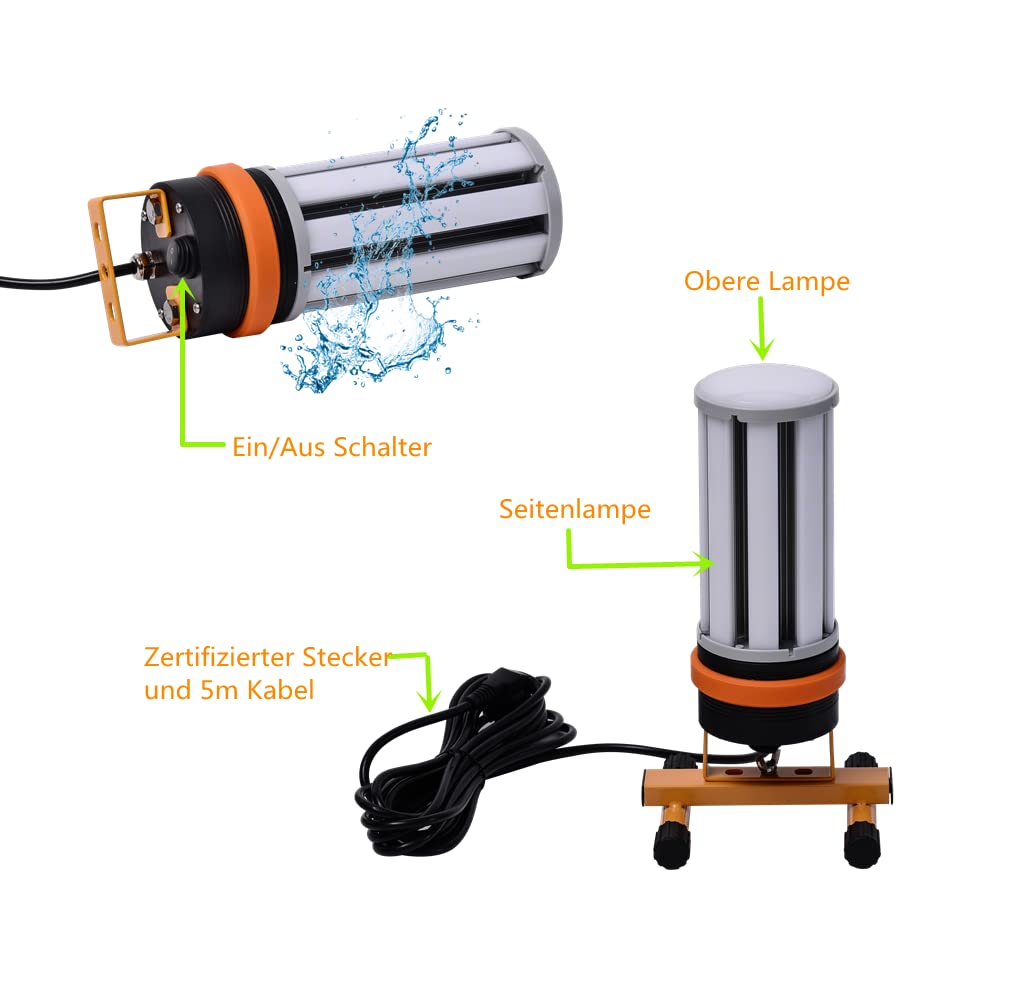 MeFard LED construction spotlight 45W work lamp construction spotlight 5400LM, 360° illumination, IP64 waterproof.