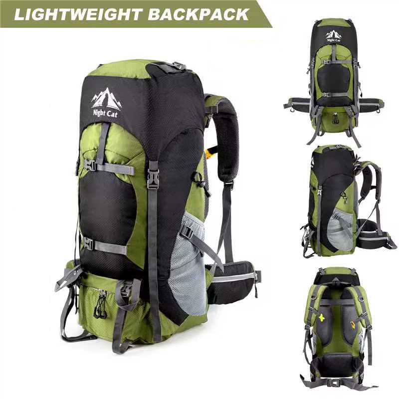 Night Cat Backpack 70L: Trekking Travel Backpack for Men and Women, Breathable for Camping, Hiking, Mountaineering, Climbing, and Bike Travel.