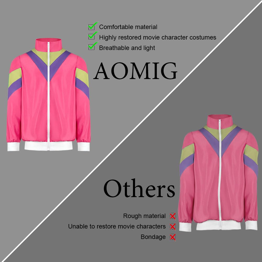 Aomig 90s 80s Costume for Adults, Retro Tracksuit for Men Women, Disco Jumpsuit, Matching Outfit Jacket and Pants 80s Party Bad Taste for Themed Party Carnival (Pink-L)