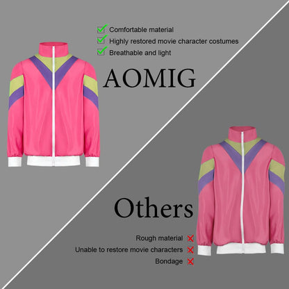 Aomig 90s 80s Costume for Adults, Retro Tracksuit for Men Women, Disco Jumpsuit, Matching Outfit Jacket and Pants 80s Party Bad Taste for Themed Party Carnival (Pink-L)