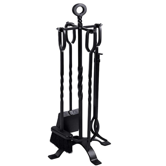 AMAGABELI 32" 5-piece fireplace tool set with wrought iron and interior fireplace accessories fireplace stand tongs shovel ash brush chimney poker black