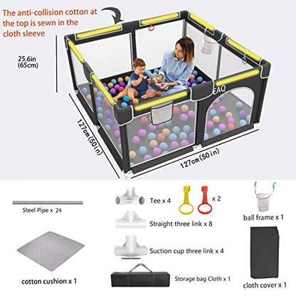 EAQ Baby Playpen with Mat Playard Safety Play Area with super soft, breathable mesh, children's fence for infants toddlers