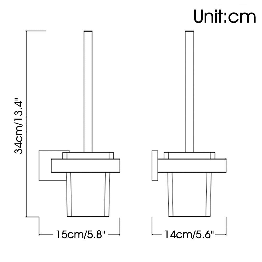 Toilet brush and holder wall mounted brush holder, chrome, toilet set toilet brush set made of 304 stainless steel and frosted glass for bathroom