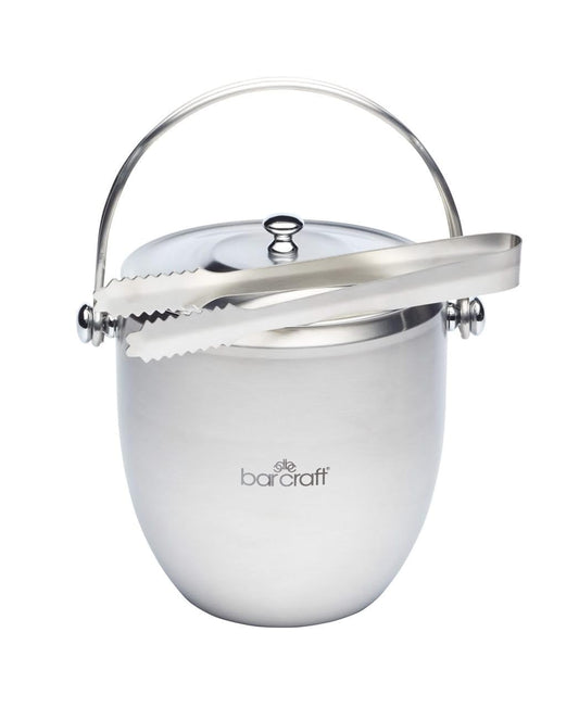 Bar Craft ice bucket with lid and ice tongs, polished stainless steel, handle, in gift box, 1.9 liter capacity, 12 x 17 x 22 cm