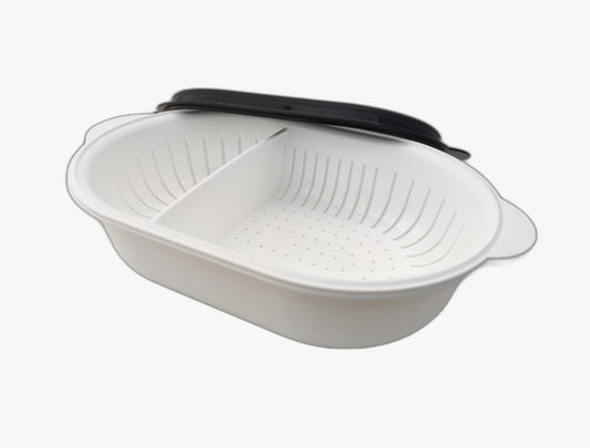 Tupperware SMALL Super Servierstar 2.5 L Sieve Server Thermo-Duo Kitchen Utensil with sieve in black and white Chef Keep warm Warmie Tups Sieve