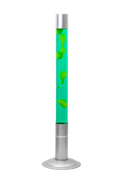 FISURA - Large yellow lava lamp. XXL lava lamp with silver base, green liquid, and yellow lava. Floor lamp 20x20x75 cm.