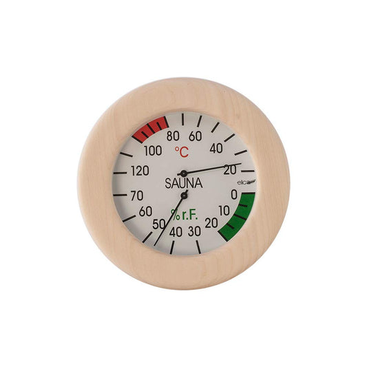 Eliga climate meter white 120 mm for sauna in wooden frame round 155 mm