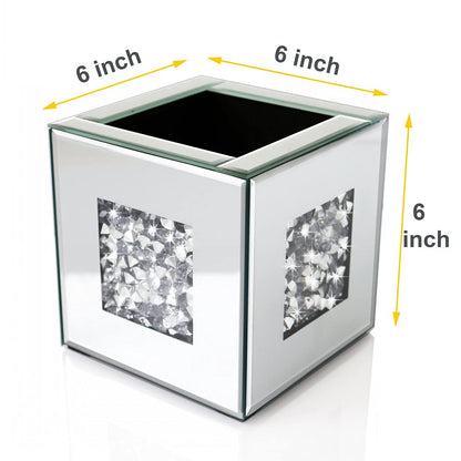 Glass vase, mirrored, crystal glass, 15.2 x 15.2 x 15.2 cm, decorative, flower, luxurious, for home decor, cannot hold water.