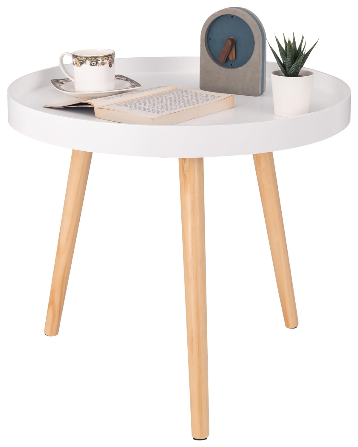WOLTU small round side table coffee table flower stand bedside table solid wood Scandinavian design white 50 x 44cm (ø x H) TS143ws