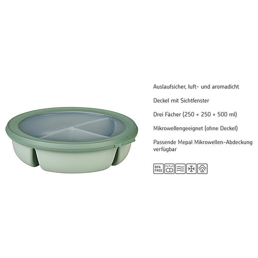 Mepal - Bento bowl starter set with microwave lid, multipurpose tray with 3 compartments, round Cirqula - airtight storage container - meal prep boxes & food storage containers - Vivid blue
