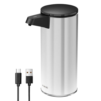 AIKE Automatic Stainless Steel Soap Dispenser with Infrared Sensor, 280ml Touchless Automatic Soap Dispenser USB Charging