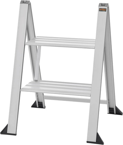 Aluminum step ladder Vikingstep Mini by W.Steps I 480mm high I Load capacity up to 150kg I Compact aluminum folding step ladder with 2 steps I Only 35mm wide I 728141