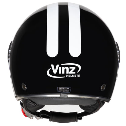 VINZ Parchi Jet Helmet with Dual Visor | Scooter Helmet Fashion Helmet with Stripes | Available in sizes XS-XXL | Jet helmet with sun visor | ECE 22.06 Certified | Motorcycle Helmet with Visor - Black