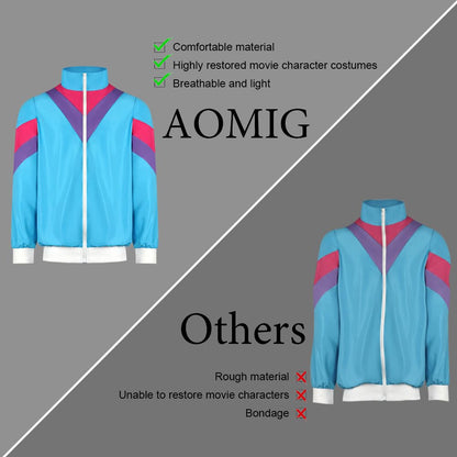 Aomig 90s 80s Costume Adults, Retro Tracksuit for Men Women, Disco Jumpsuit, Matching Outfit Jacket and Pants 80s Party Bad Taste for Theme Party Carnival (Blue-XL)