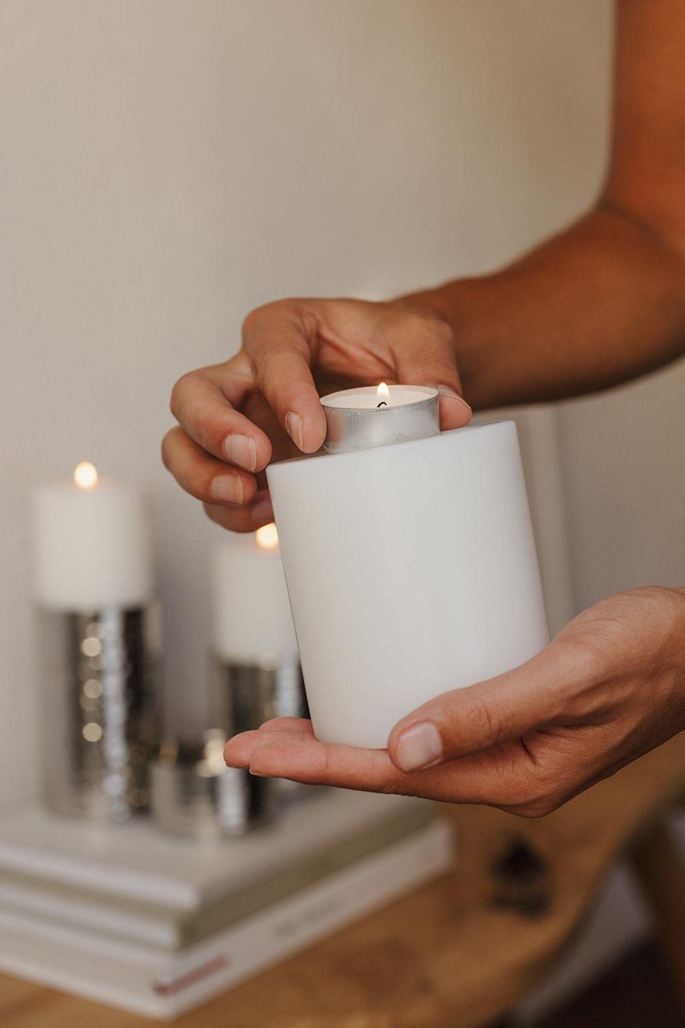 EDZARD tea light holder constant candle Cornelius, diameter 10 cm, height 15 cm, White
