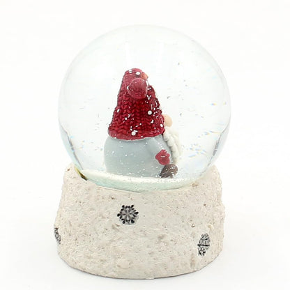 Dekohelden24 Snow Globe Christmas Elf with red hat on white base, L/W/H/Ø ball 6.5 x 6.5 x 8.8 cm Ø 6.5 cm