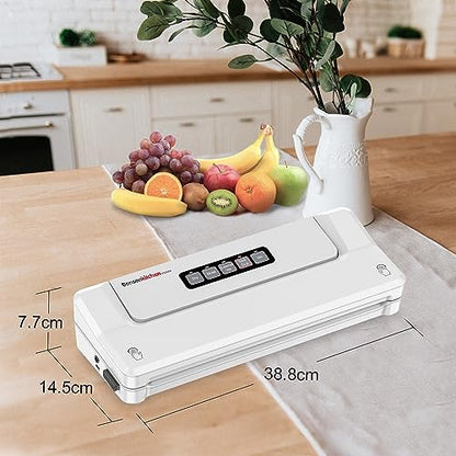 Bonsenkitchen vacuum sealer machine, food sealer for Sous Vide cooking. Keeps food fresh up to 8 times longer with dry and moist modes. Includes vacuum bags.